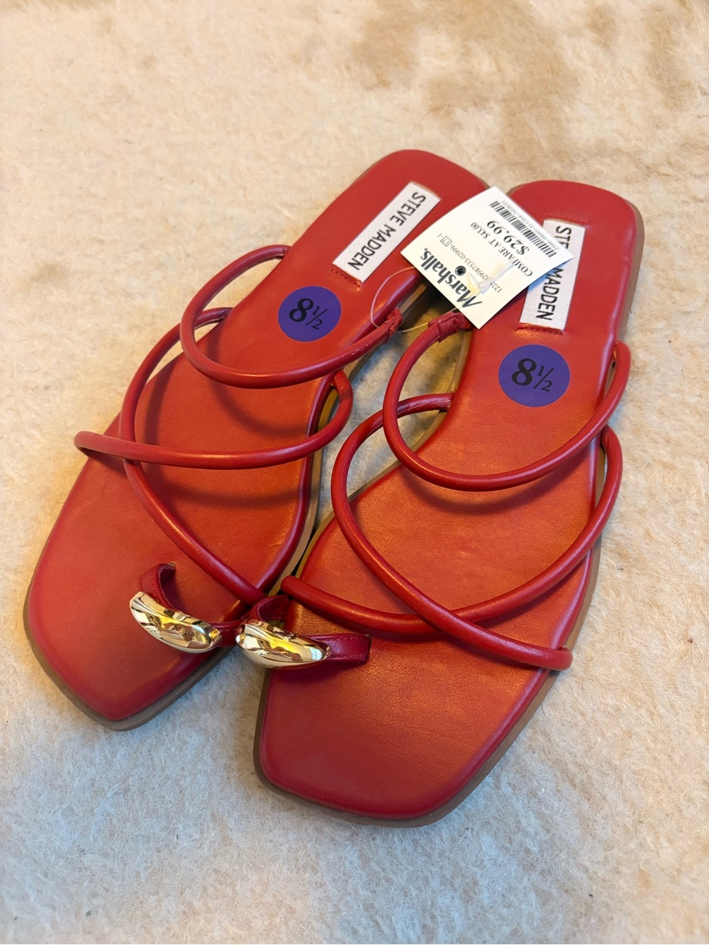 Steve Madden Red Strappy Sandals with Gold Accent
